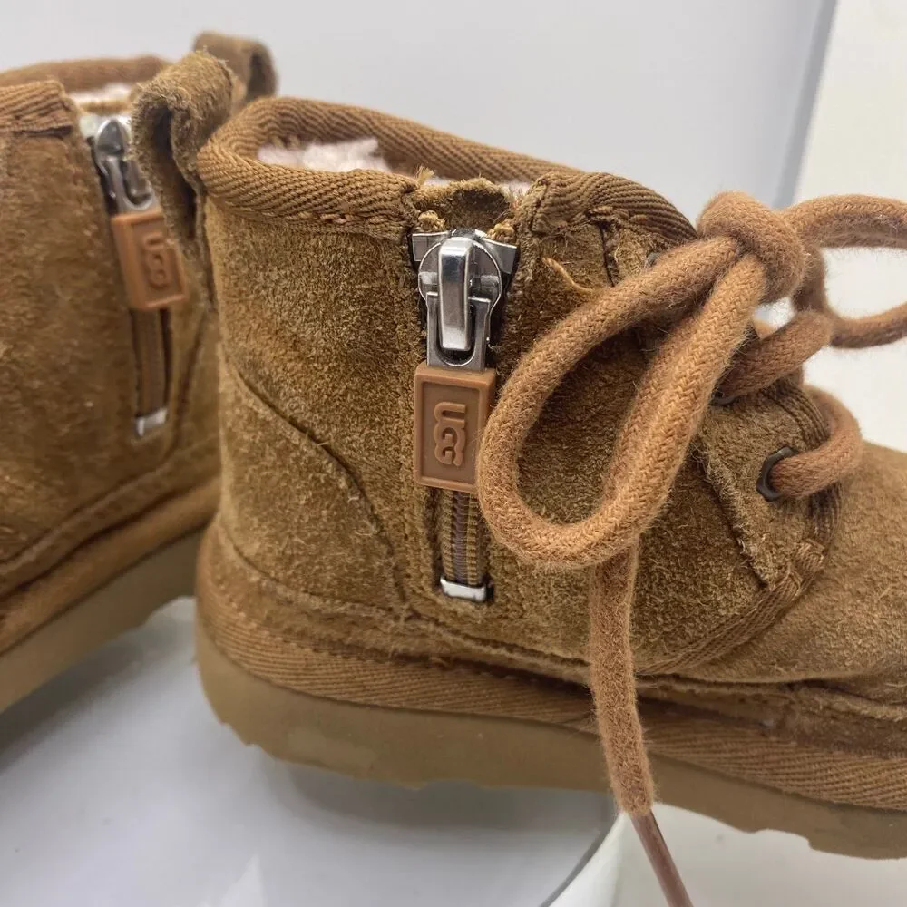 UGG Kids Neumel II Boots Toddler 7 Brown Chesnut Suede Lace Up Zipper
